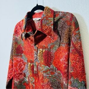Vintage Fall Tree Scene Button Down Casual Shirt Large